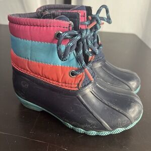 Sperry Girl's Top Sider Saltwater Rain Boots Navy Blue Multicolor Size 8M Youth